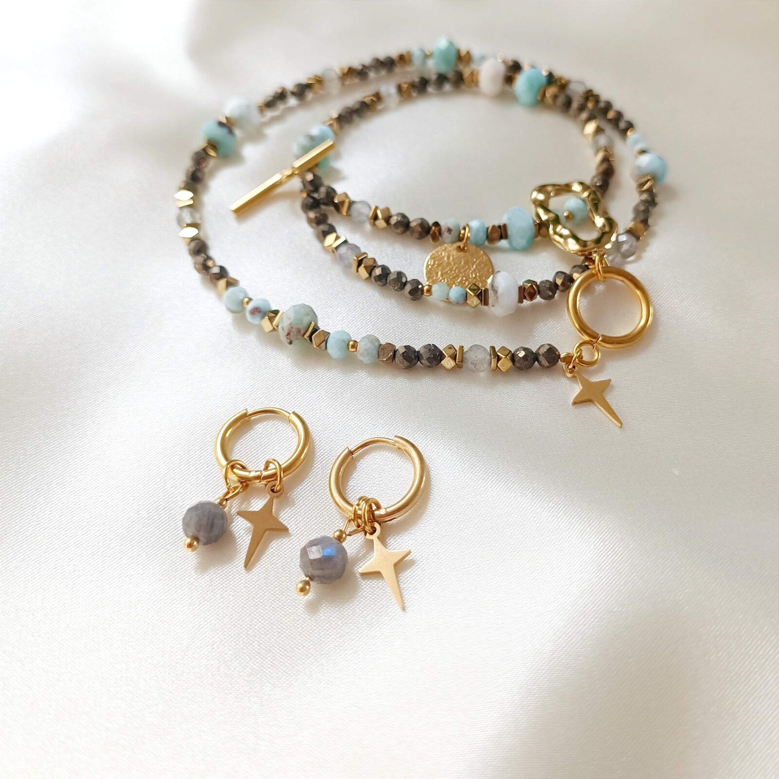 1000148140-01 ALISSA - naszyjnik z pirytem i larimarem