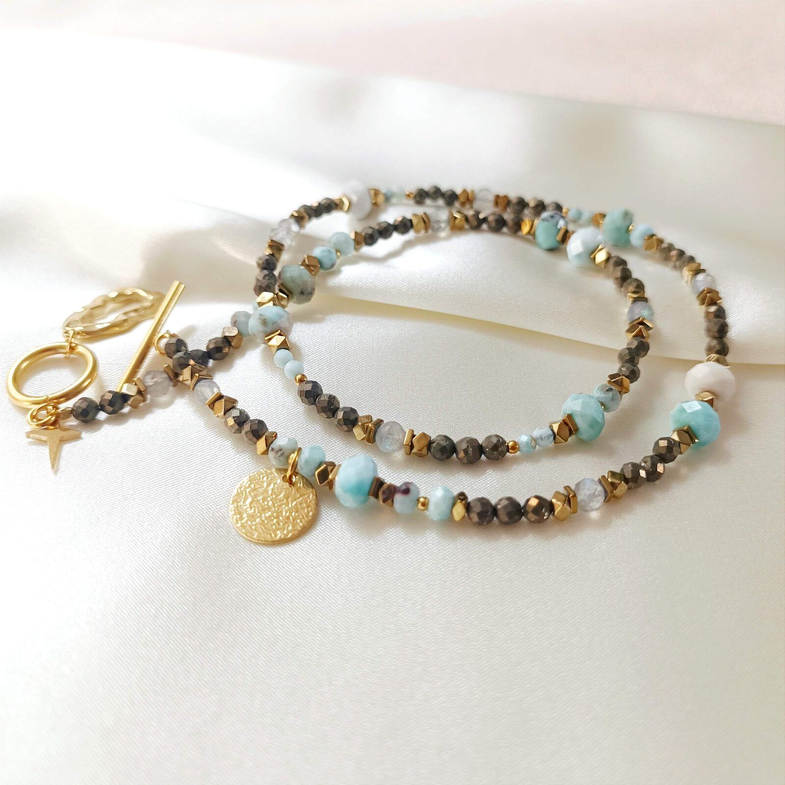 1000148142-01 ALISSA - naszyjnik z pirytem i larimarem