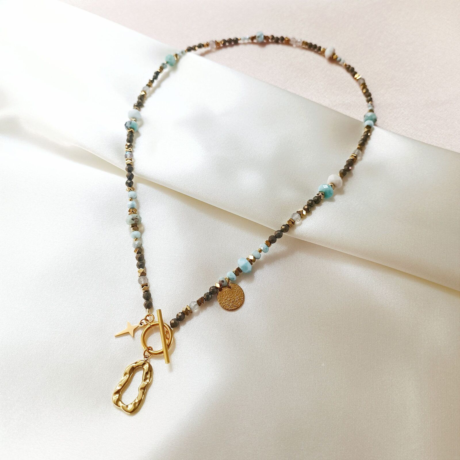 1000148143-01 ALISSA - naszyjnik z pirytem i larimarem