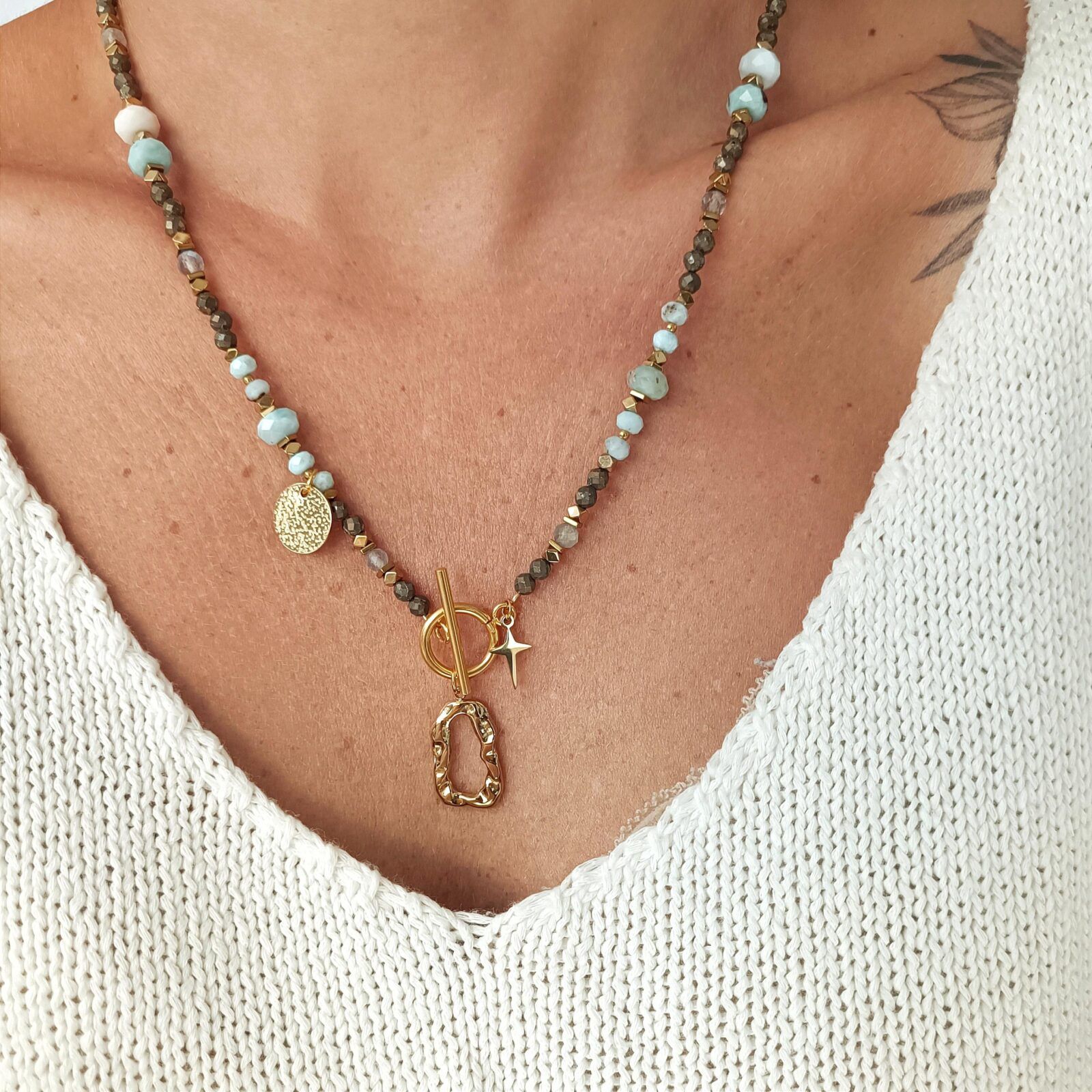 1000148172-01 ALISSA - naszyjnik z pirytem i larimarem