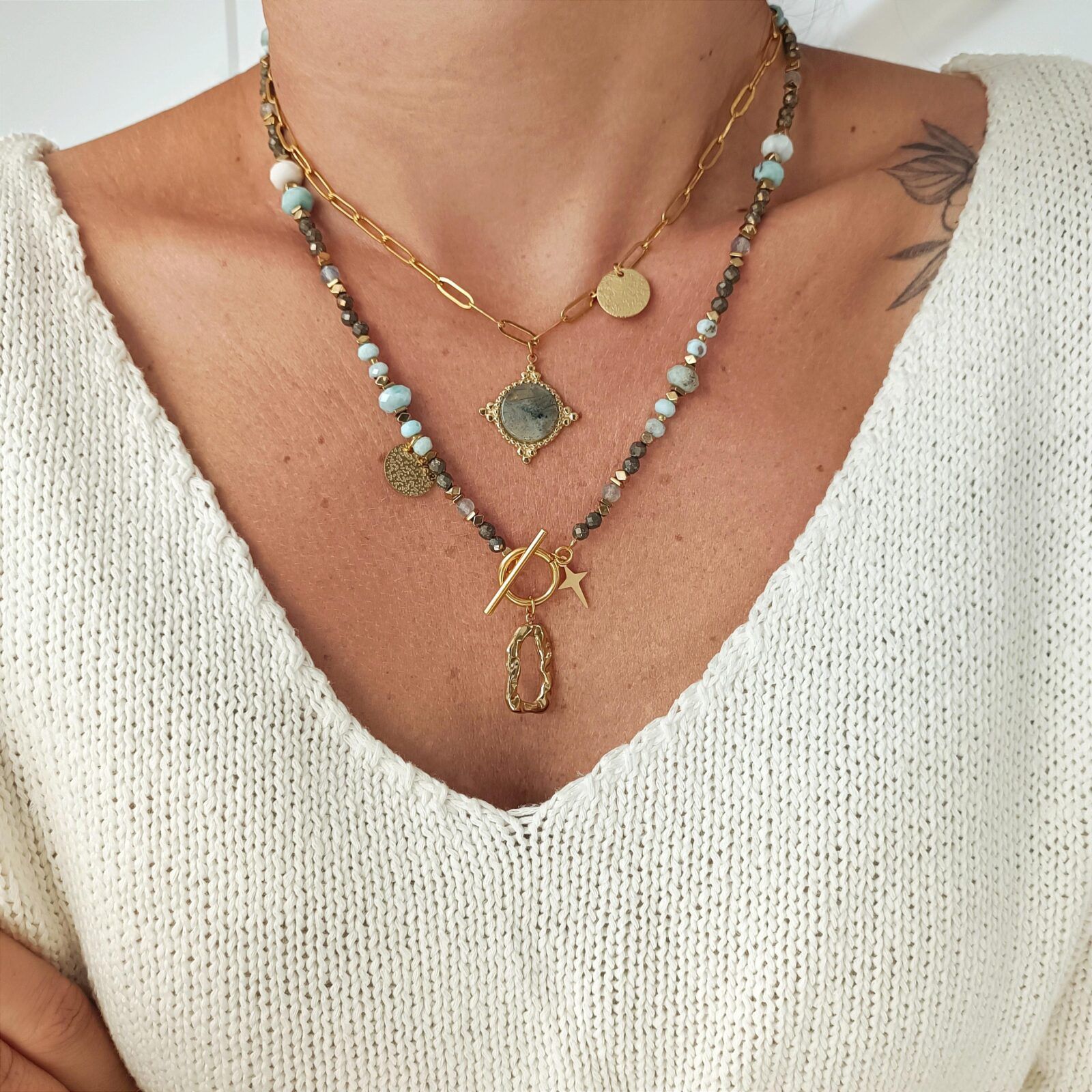 1000148176-01 ALISSA - naszyjnik z pirytem i larimarem