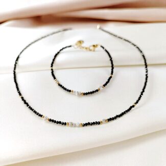 GRAY DIAMOND - naszyjnik z szarym diamentem - czarny