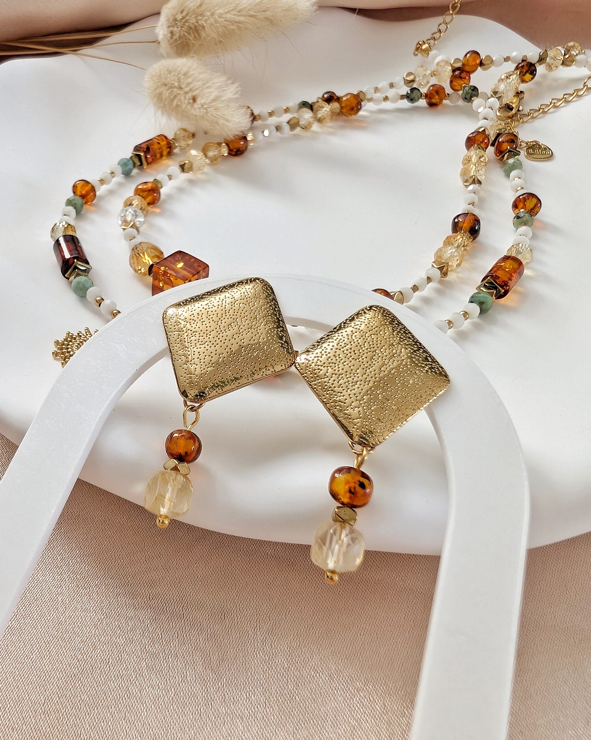 1000024811 Kolczyki z bursztynem i cytrynem